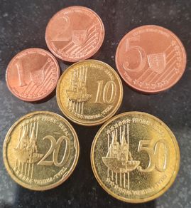 Slovakia 1,2,5,10,20 & 50 Cent Prototype, Probe, Essai coin's (6 coin Lot)