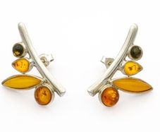 Natural Baltic Amber On Sterling Silver Stud Earrings