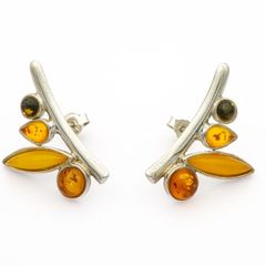 Natural Baltic Amber On Sterling Silver Stud Earrings