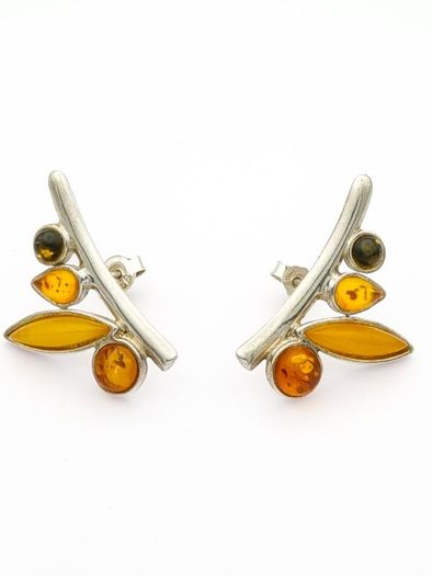 Natural Baltic Amber On Sterling Silver Stud Earrings