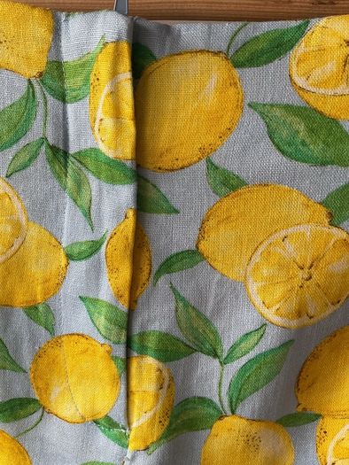 Zara blue & lemon high waisted mediums cotton linen mix