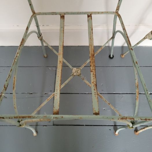 Antique pair of french wrought iron garden chairs