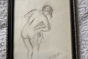 PICTURE small framed nude pencil drawing signed