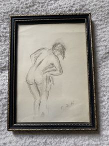 PICTURE small framed nude pencil drawing signed