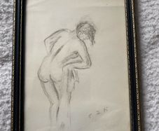 PICTURE small framed nude pencil drawing signed