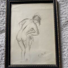 PICTURE small framed nude pencil drawing signed