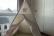Cream and gingham teepee tent