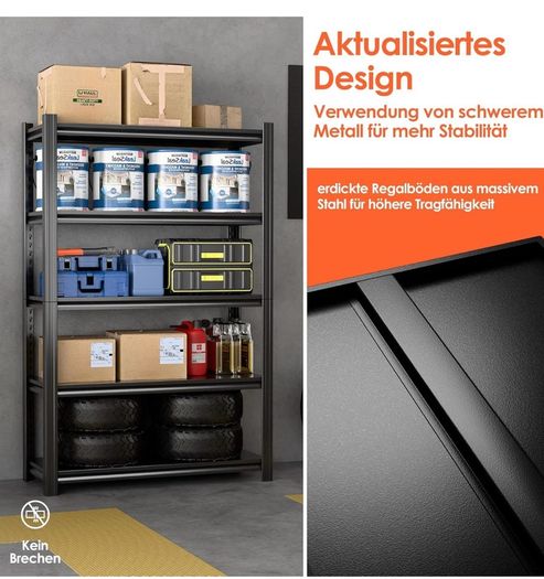 Heavy Duty Metal Shelf 183x90x40 cm with 5 Adjustable Metal Shelf Garage Shelving Units,Racking for Garage,Storage Shelf for Cellars & Workshops,Load capacity up to 1000 kg,Black