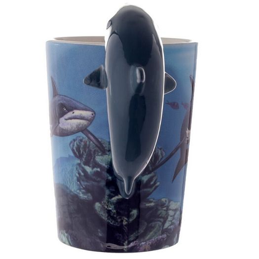 BRAND NEW Lisa Parker Shark Ceramic Shaped Handle Mug