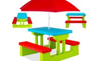 Colourful  Children's  Picnic  Garden Table Bench Chair Umbrella Child Seat Set