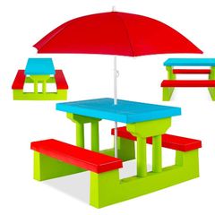 Colourful  Children's  Picnic  Garden Table Bench Chair Umbrella Child Seat Set