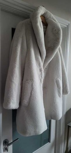 Diane Von Furstenberg White Faux Fur Coat - Sz 12-16UK - Rrp 690 - BNWT