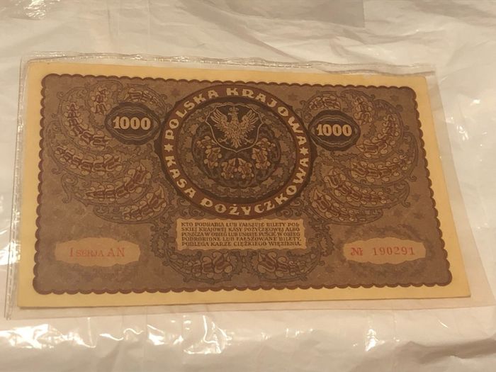 1000 Marek Polskich 1919 Huge note in very nice condition