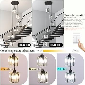 Long Chandelier for High Ceilings Modern Crystal Long Pendant Light Raindrop Drop Lamp Hanging Flush Mount Chandelier Ceiling Light for Staircase Foyer Living Room Entryway 6 Lights
