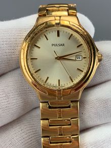 Pulsar Watch Men Stainless Gold Steel Water Resist