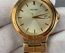 Pulsar Watch Men Stainless Gold Steel Water Resist