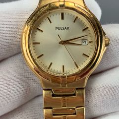 Pulsar Watch Men Stainless Gold Steel Water Resist
