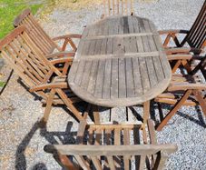 Teak Garden extending table and 6 reclining chairs