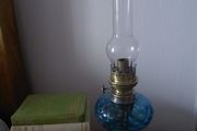 vintage French blue glass oil lamp works