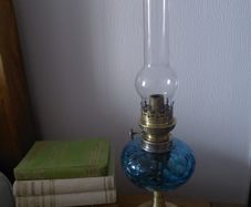 vintage French blue glass oil lamp works