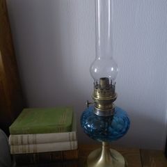 vintage French blue glass oil lamp works