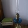 vintage French blue glass oil lamp works Image 5