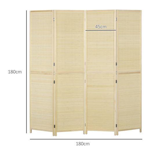 Bamboo Room Divider, Freestanding 4 Panel Folding