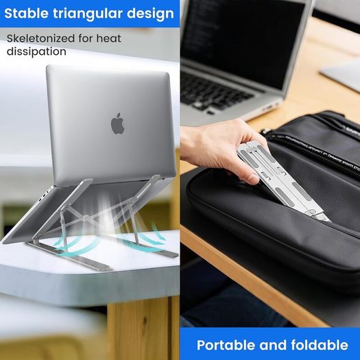Adjustable Laptop Stand for Desk Foldable & Portable ABS Silicone Riser, Ventilated Cooling Holder for 10 17.3 Laptops & Tablets