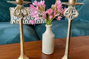 Pair of Tall Art Nouveau Inspired Candlestick Holders Circa Solid Brass