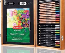 Academy Wooden Gift Box,Complete 35 Piece Art Set with Colouring Pencils,Pastels & Accessories, Ideal Collection for Drawing, Sketching & Crafts, Premium Hobbyist Quality Kit