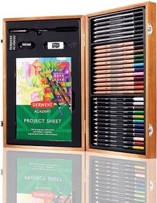 Academy Wooden Gift Box,Complete 35 Piece Art Set with Colouring Pencils,Pastels & Accessories, Ideal Collection for Drawing, Sketching & Crafts, Premium Hobbyist Quality Kit