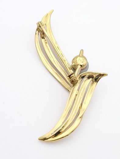Signed Majorica Gold Plated Sterling Silver Faux Pearl Brooch
