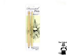 SUCK UK Wooden Drumstick Pens Black Pack of 2 Black Ink Ballpoint Pens Brand New Sealed