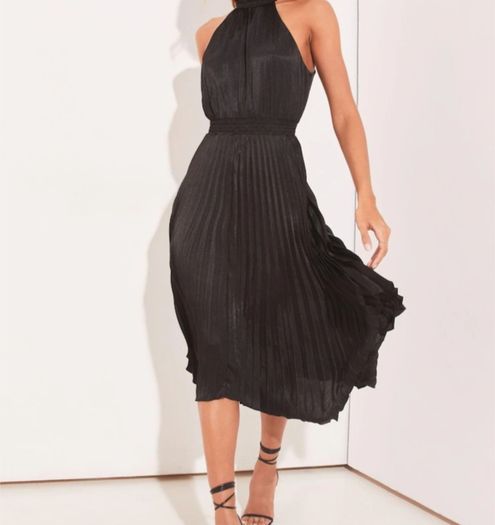 Lipsy Black Halter Pleated High Neck Midi Dress
