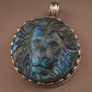 Handmade Vintage Labradorite Lion Face Brass Floral Design Pendant Image 2