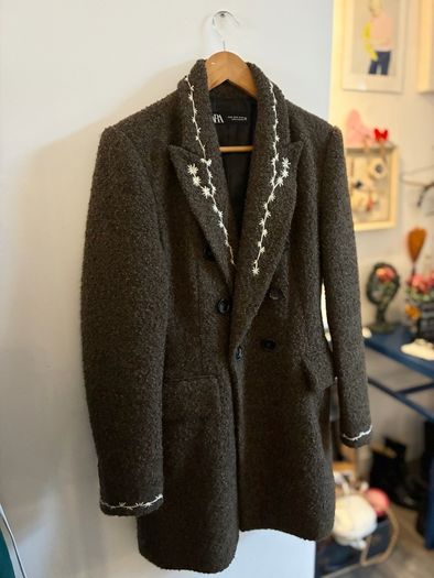 Hand embroidered Zara wool dark green coat