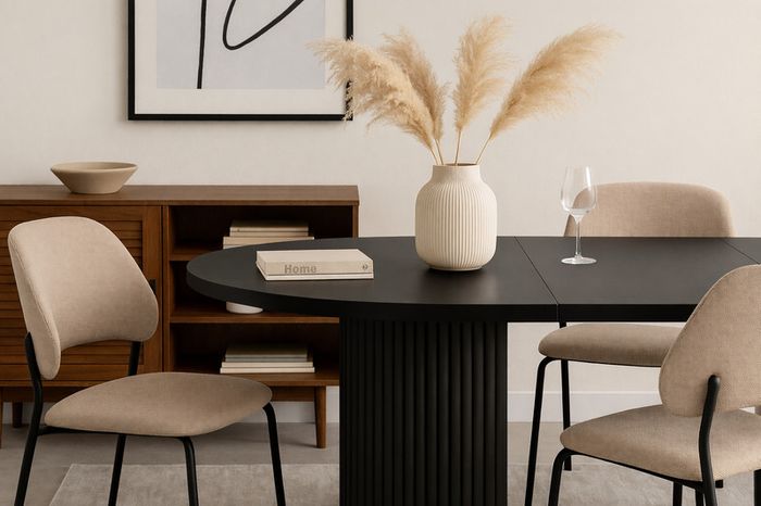 Black Extending Dining Table  Round to Oval Design  100-180cm