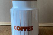 Vintage Coffee Canister Hornsea 1980s Brown and White Stripe Ceramic Storage Canister