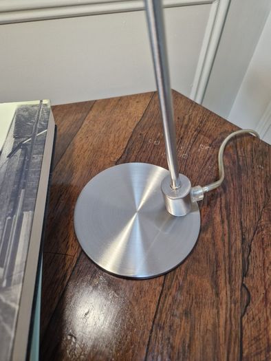 Vintage Aluminor blue desk lamp, chrome-plated metal | translucent lampshade | retro design 40W