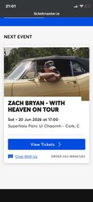 1 SEATED Zack Bryan ticket CORK