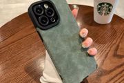 iPhone 12 Pro Max Case Fashion Matte Leather Silicone Lens Protection Shockproof Cover Green