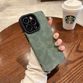 iPhone 12 Pro Max Case Fashion Matte Leather Silicone Lens Protection Shockproof Cover Green