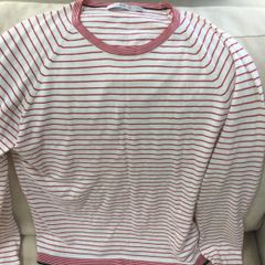 Zara mens cream and red stripe jumper slim fit large