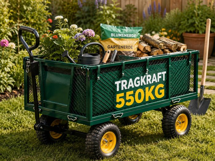 550kg Heavy Duty Garden Trolley with Removable Tarpaulin Utility Cart Green