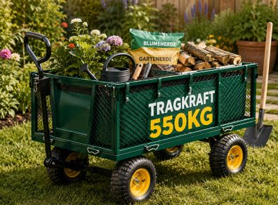 550kg Heavy Duty Garden Trolley with Removable Tarpaulin Utility Cart Green