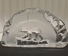 Swedish Art Glass Polar Bear Plaque Mats Jonasson Style