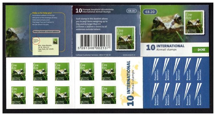 2012 Ireland Common Frog Self-adhesive Definitive Stamp Booklet Mint Never Hinged (MNH)