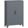 Filing cabinet with louver doors, storage cabinet, metal cabinet with 2 adjustable shelves, 75 x 33 x 110 cm, Gray Image 5