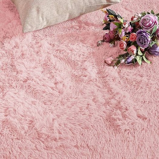 Fluffy Shaggy Small Area Rugs for Bedroom Anti-Slip Modern Super Soft Thick Pile Rug Plush Carpet Non Shedding Easy To Clean Pink, 50cm x 80cm