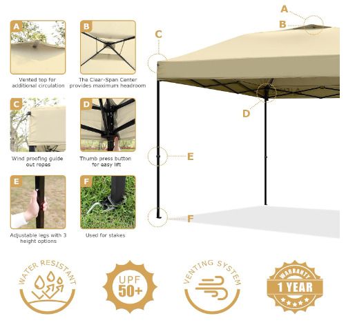 Beige Pop-Up Canopy Tent 8'x8' with Roller Wheel Bag